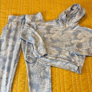 Freely Blue and White Leaf Print Hoodie and Joggers Set